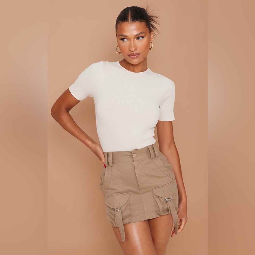 PrettyLittleThing PLT Mocha Cargo Pocket Detail Micro Mini Skirt - FAULTY